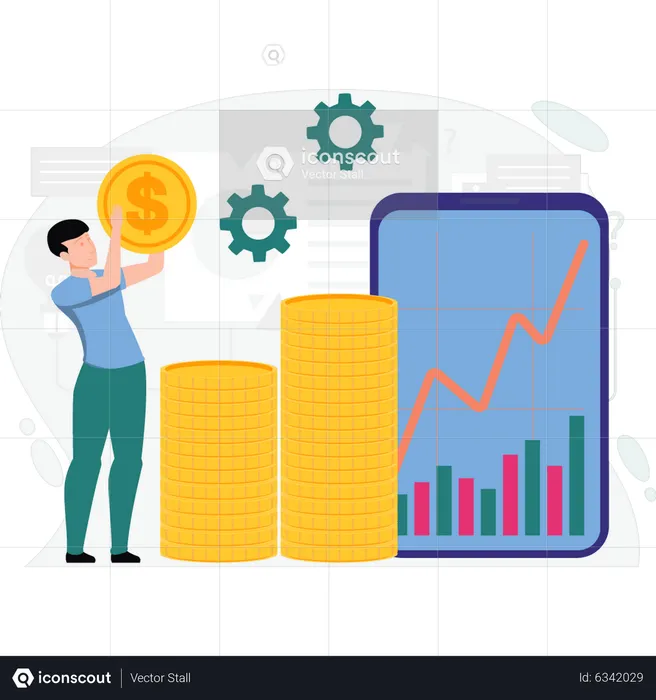 Homem fazendo análise financeira  Ilustração