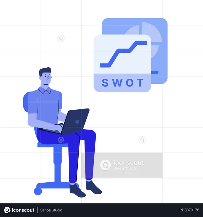 Homem fazendo análise SWOT  Ilustração