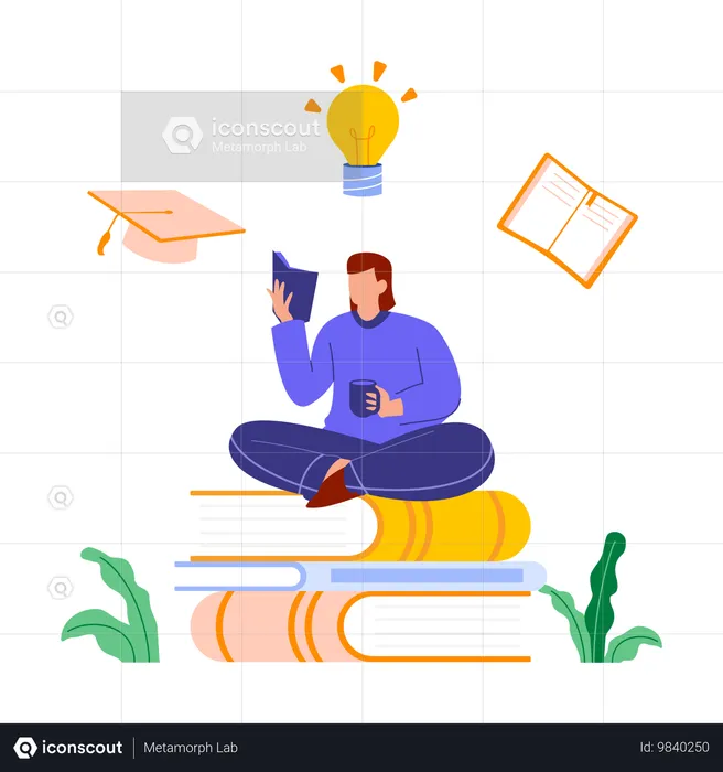 Homem fazendo aprendizagem contínua  Ilustração