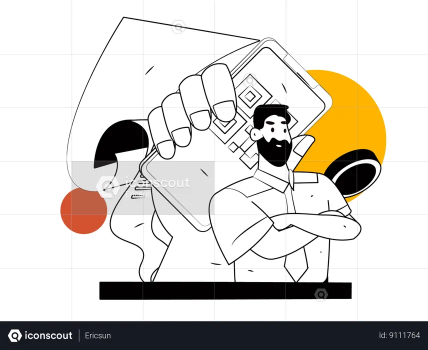 Homem fazendo pagamento por código QR  Ilustração