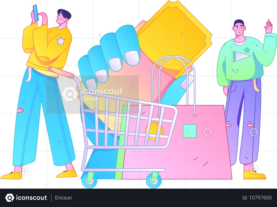 Homem fazendo compras digitais  Ilustração