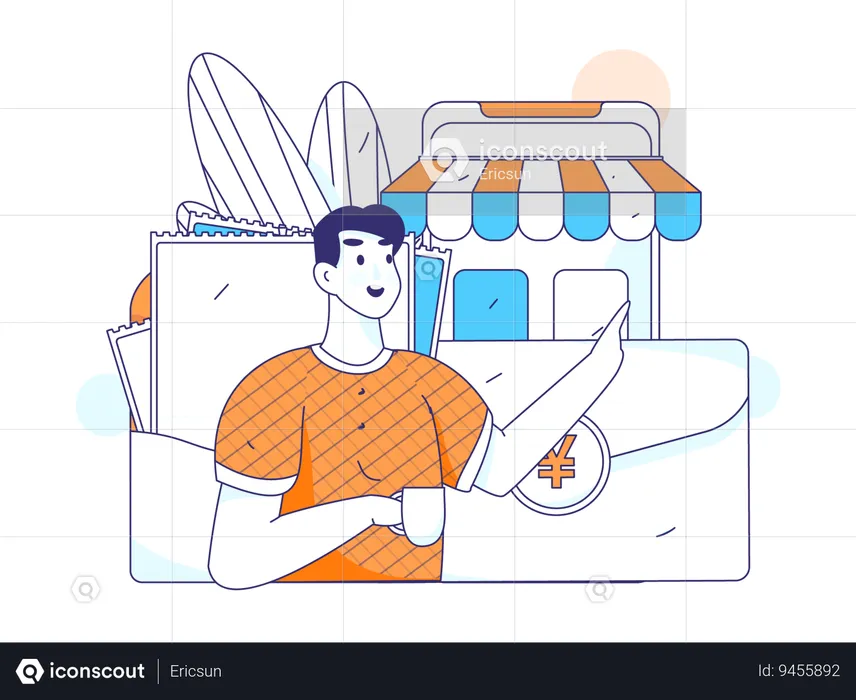 Homem fazendo compras on-line  Ilustração