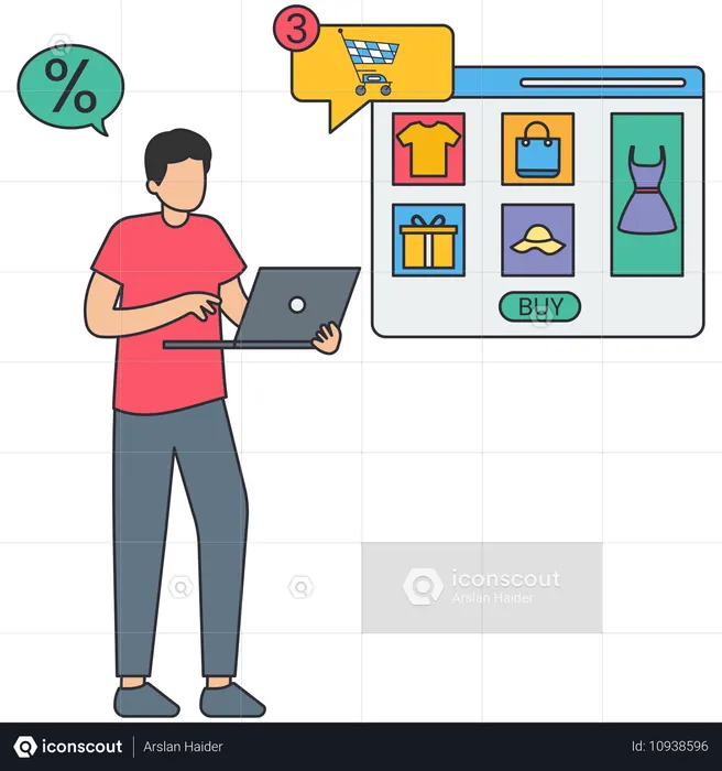 Homem fazendo compras on-line  Ilustração