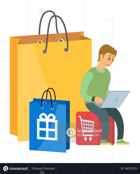 Homem fazendo compras on-line  Ilustração