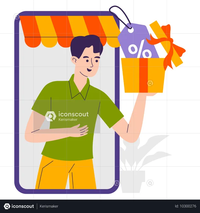 Homem fazendo compras on-line durante desconto  Ilustração