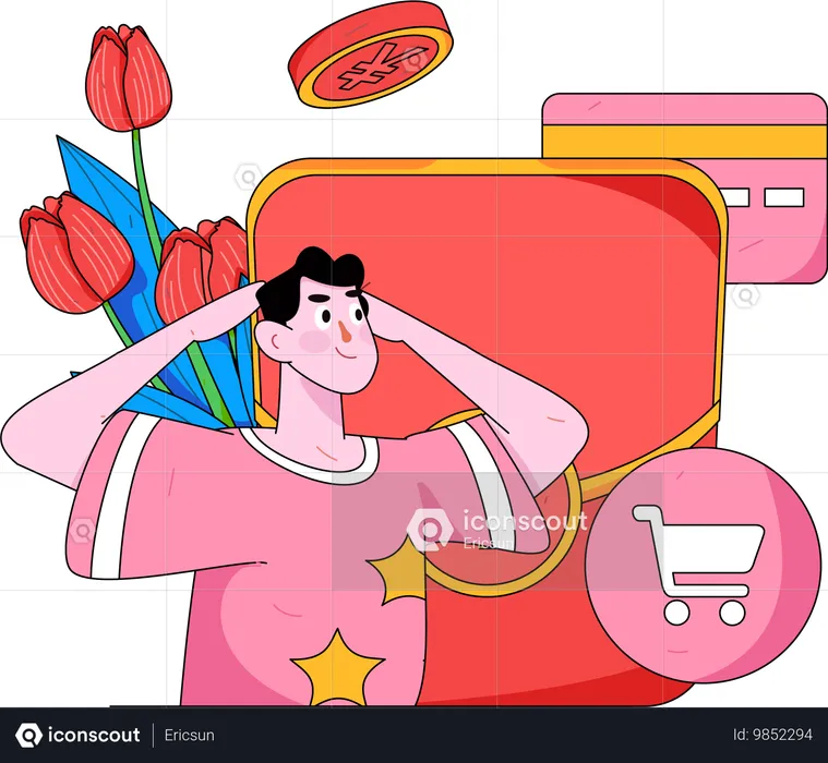 Homem fazendo pagamento de compras on-line  Ilustração