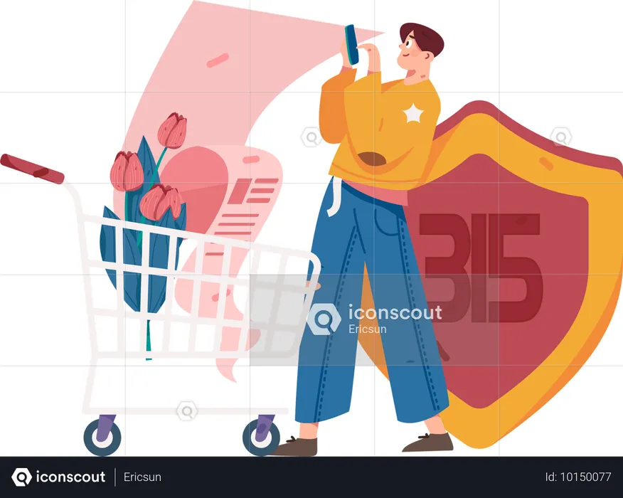 Homem fazendo pagamento de compras usando segurança 315  Ilustração