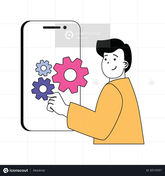 Homem fazendo configuração móvel  Ilustração