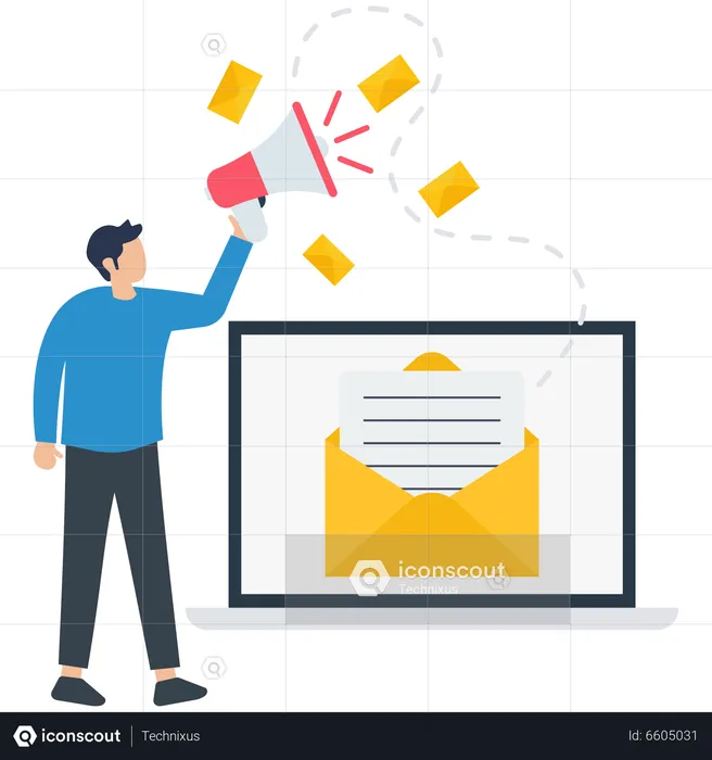 Homem fazendo email marketing  Ilustração