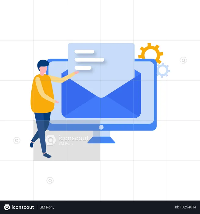 Homem fazendo email marketing  Ilustração