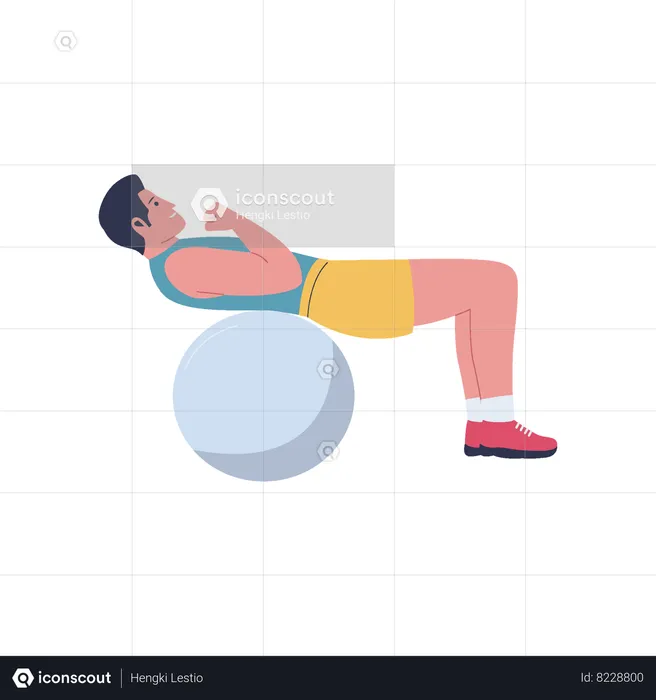 Homem fazendo exercício com bola de ginástica  Ilustração