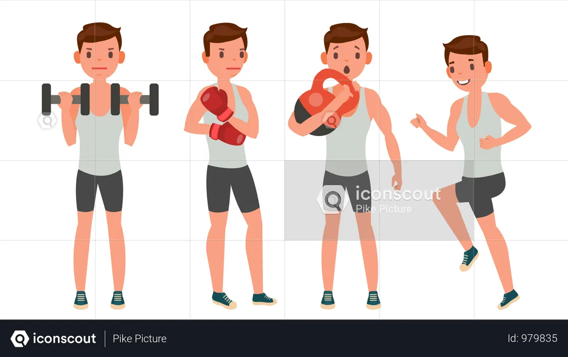 Homem fazendo exercícios com pose diferente  Ilustração