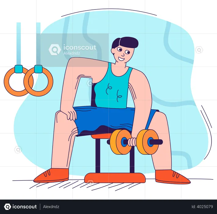 Homem fazendo exercício de bíceps  Ilustração