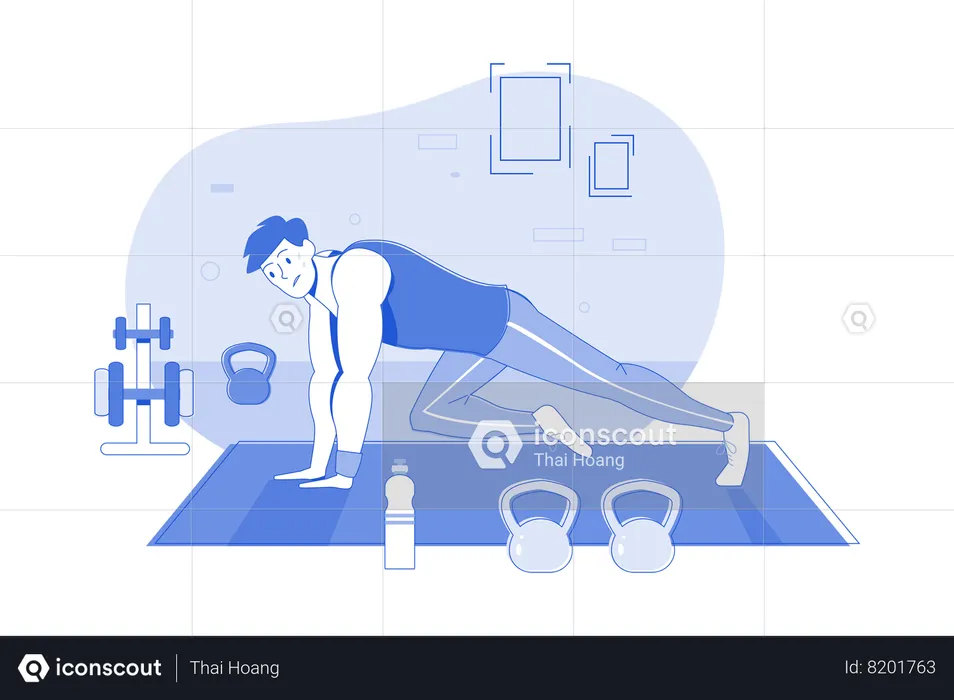 Homem fazendo exercício em casa  Ilustração