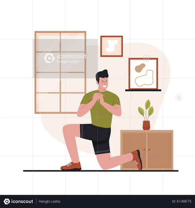 Homem fazendo exercícios em casa  Ilustração