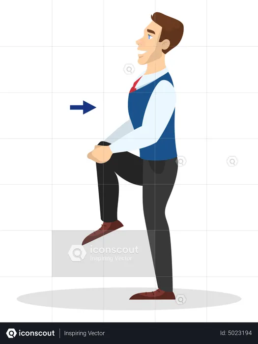 Homem fazendo exercício para esticar as pernas no escritório  Ilustração
