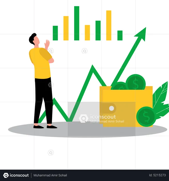 Homem fazendo gestão financeira  Ilustração