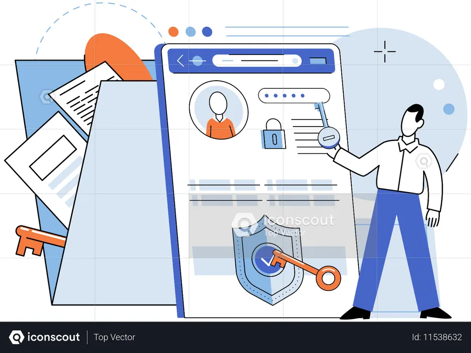 Homem fazendo login em conta online  Ilustração