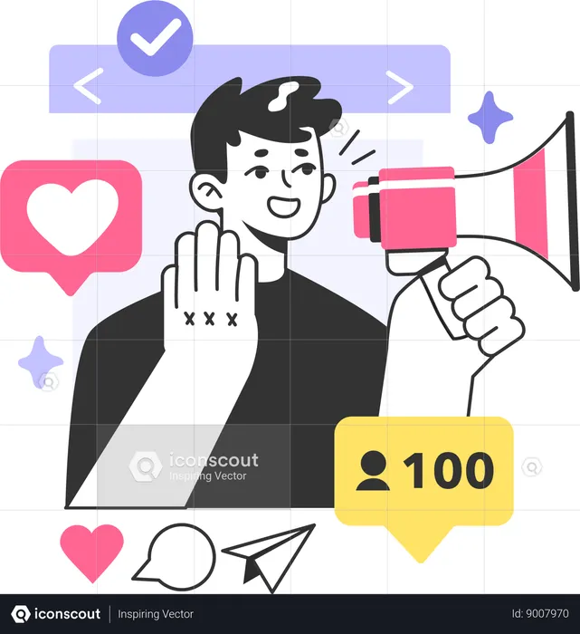 Homem fazendo marketing em mídias sociais  Ilustração