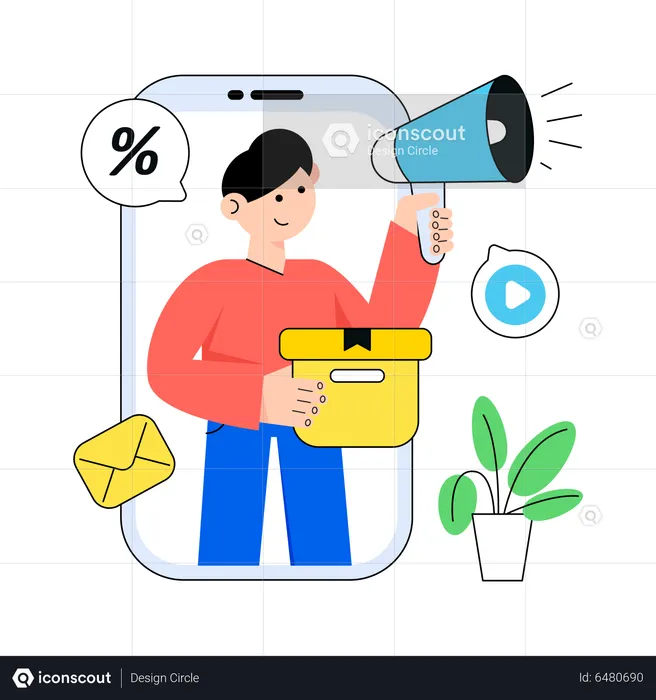 Homem fazendo marketing de produtos on-line  Ilustração