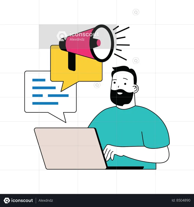 Homem fazendo marketing on-line  Ilustração