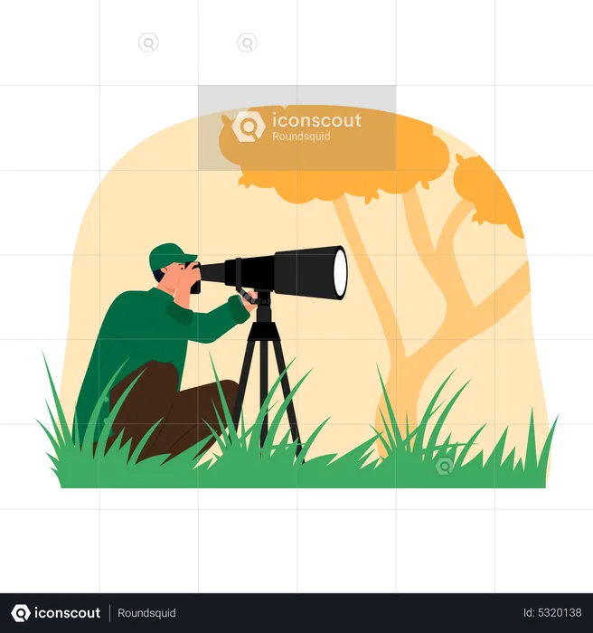 Homem fazendo observação de pássaros  Ilustração