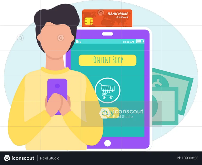 Masculino Fazendo Pagamento Online  Ilustração