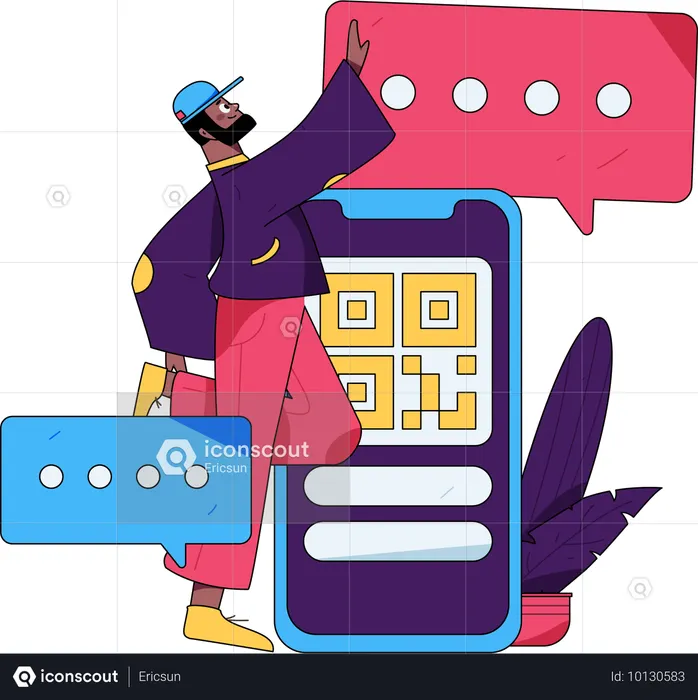 Homem fazendo pagamento qr usando celular  Ilustração