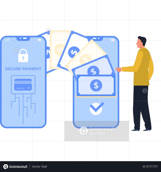 Homem fazendo pagamento seguro  Ilustração