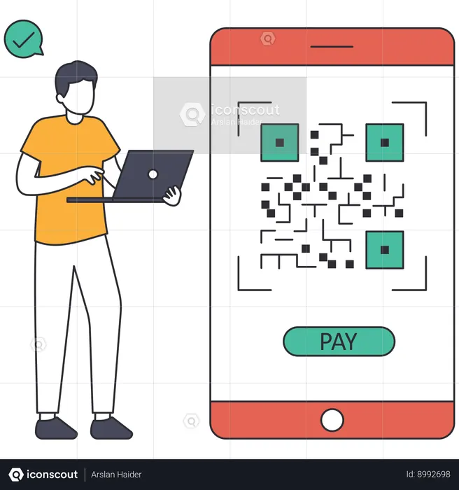 Homem fazendo pagamento usando código QR  Ilustração