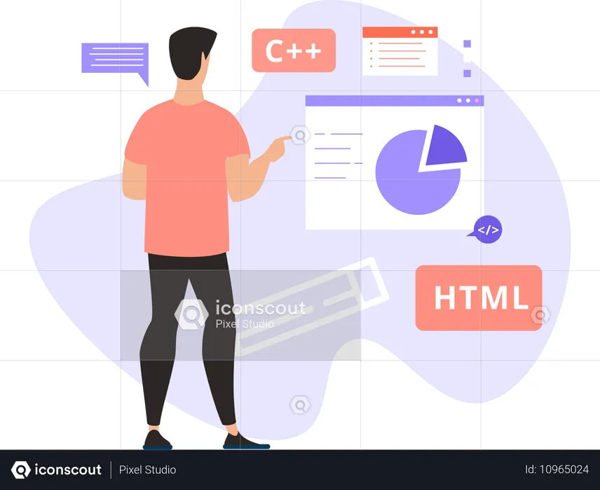 Homem fazendo cursos de programação online  Ilustração