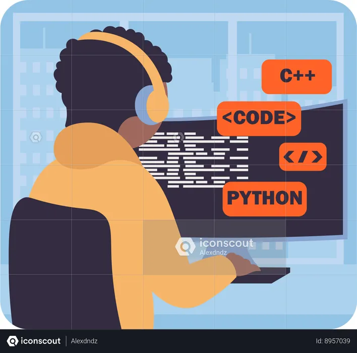 Homem fazendo programação phthon  Ilustração