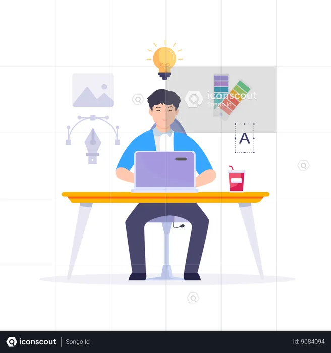 Homem fazendo trabalho de design no escritório  Ilustração