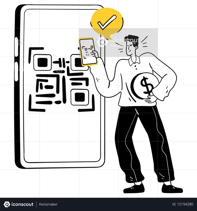 Homem fazendo pagamento por código QR  Ilustração