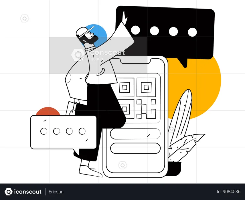 Homem fazendo pagamento qr usando celular  Ilustração