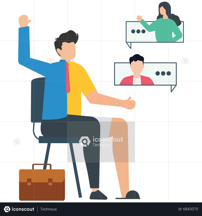 Homem fazendo trabalho híbrido  Ilustração