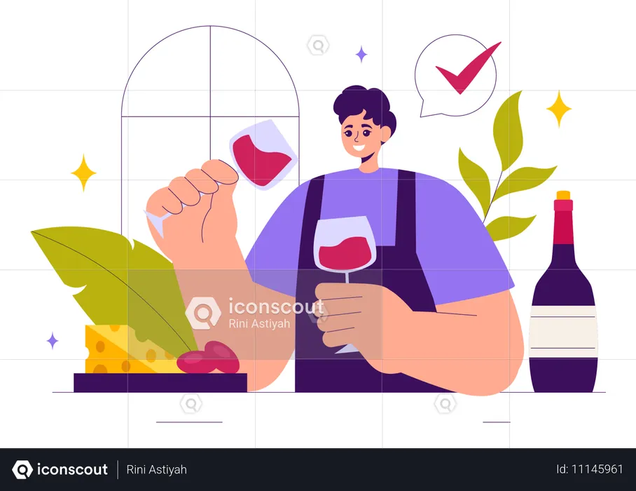 Homem fazendo vinho rodopiando  Ilustração