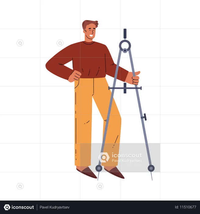 Homem feliz com ferramenta matemática  Ilustração