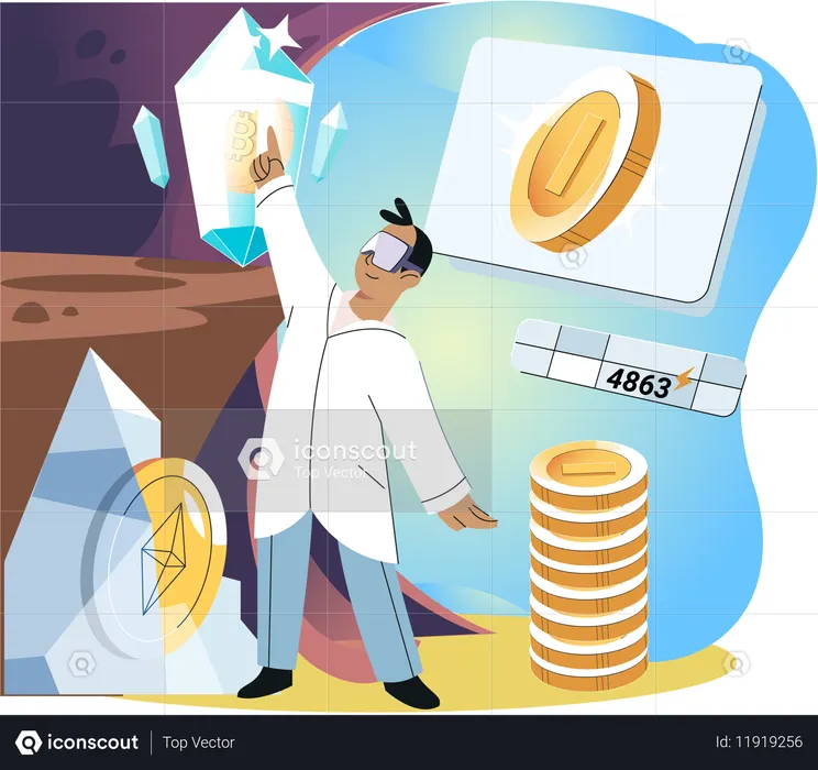Poder humano feliz com jogos com criptomoeda  Ilustração