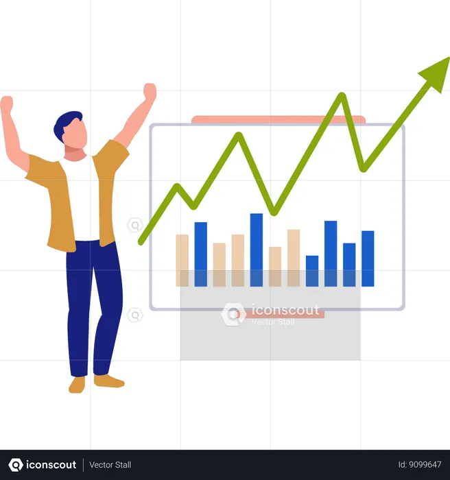 Homem feliz pelo crescimento do mercado  Ilustração