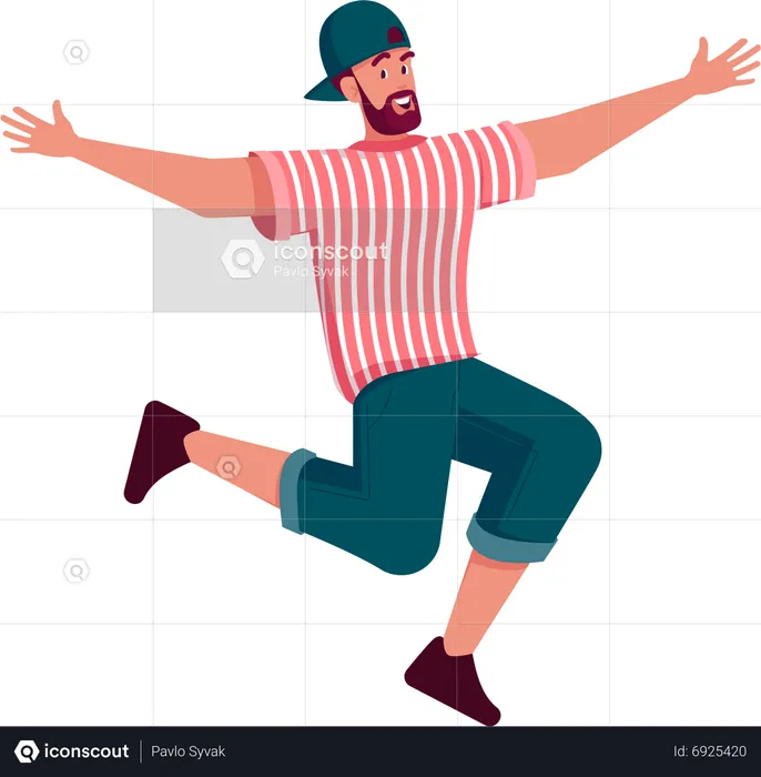 Homem feliz pulando e rindo  Ilustração