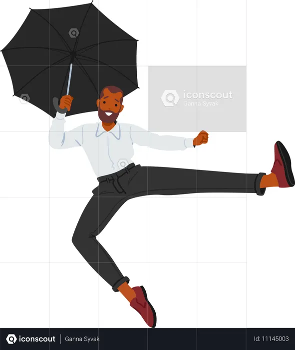 Homem feliz segurando guarda-chuva  Ilustração