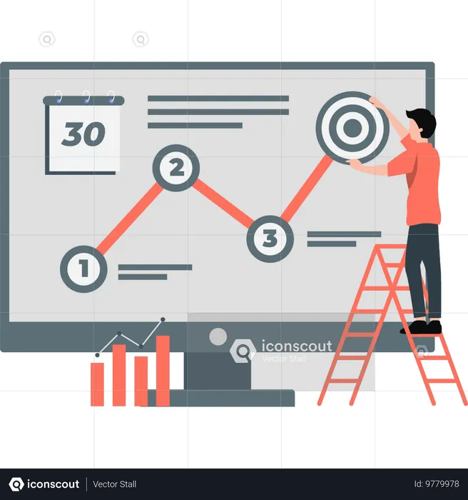 Homem consertando numeração no diagrama analítico  Ilustração