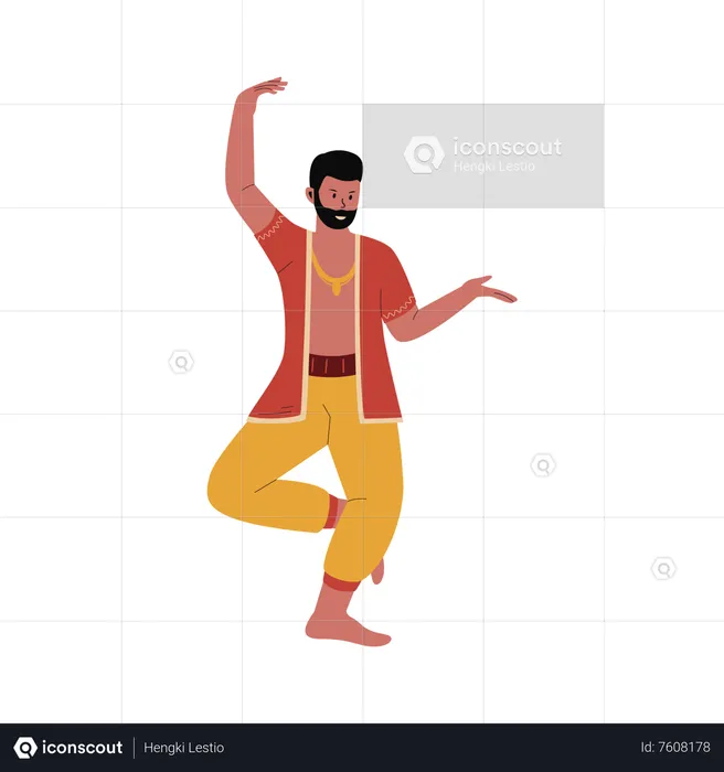 Homem indiano realizando dança tradicional  Ilustração