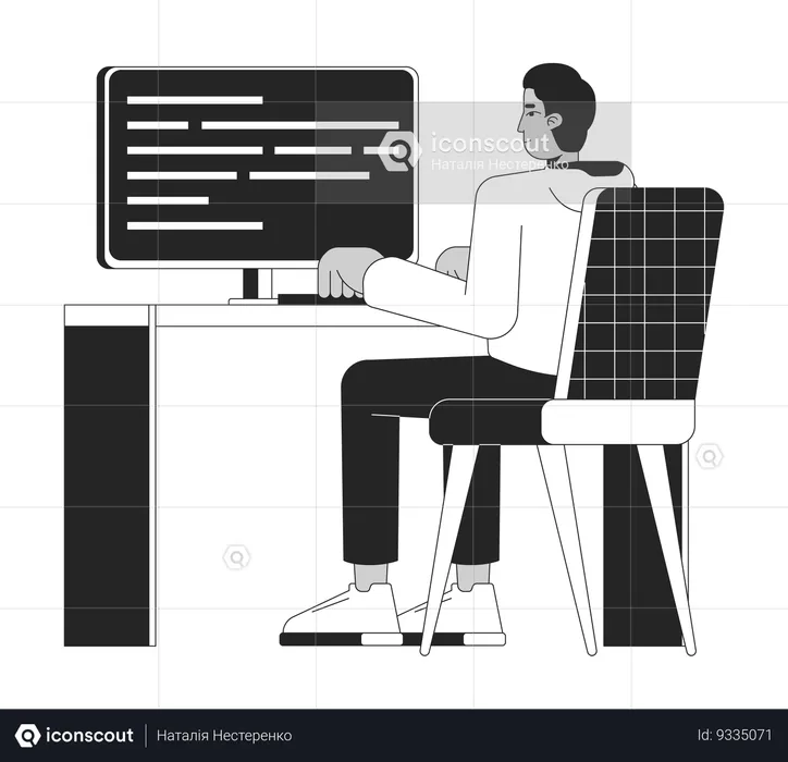 Homem indiano desenvolvendo software de computador  Ilustração