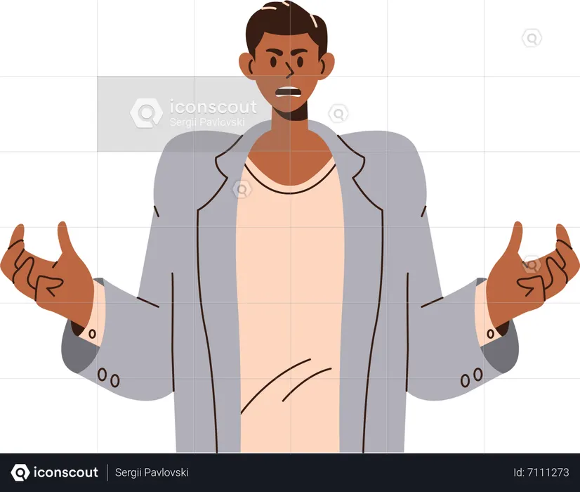 Homem irritado gritando levantando as mãos  Ilustração