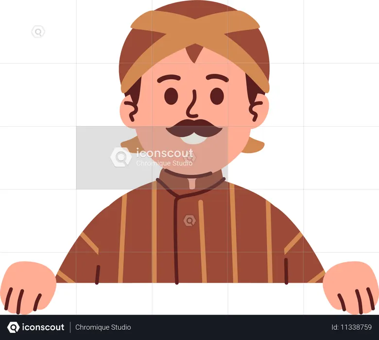 Homem javanês usando blangkon espiando  Ilustração