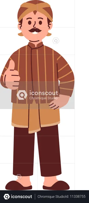 Homem Javanês Veste Blangkon Dando Polegares Para Cima  Ilustração