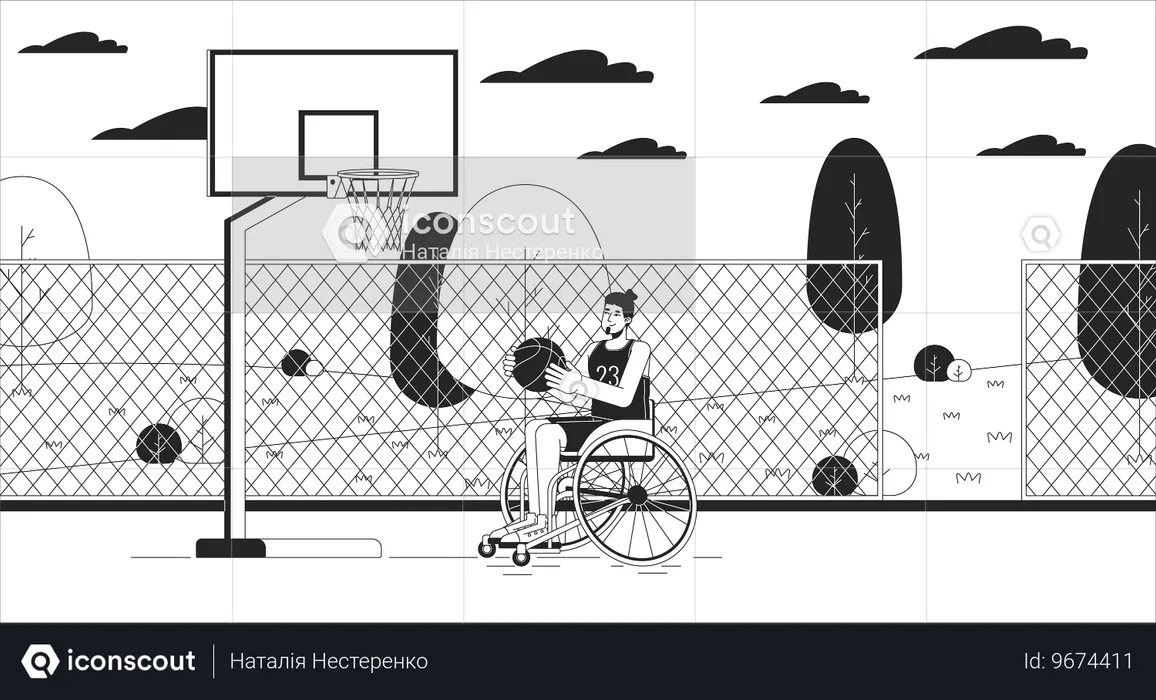 Homem deficiente, jogador de basquete  Ilustração