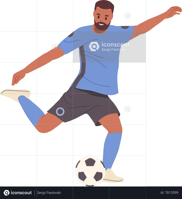 Jogador de futebol homem chutando bola  Ilustração